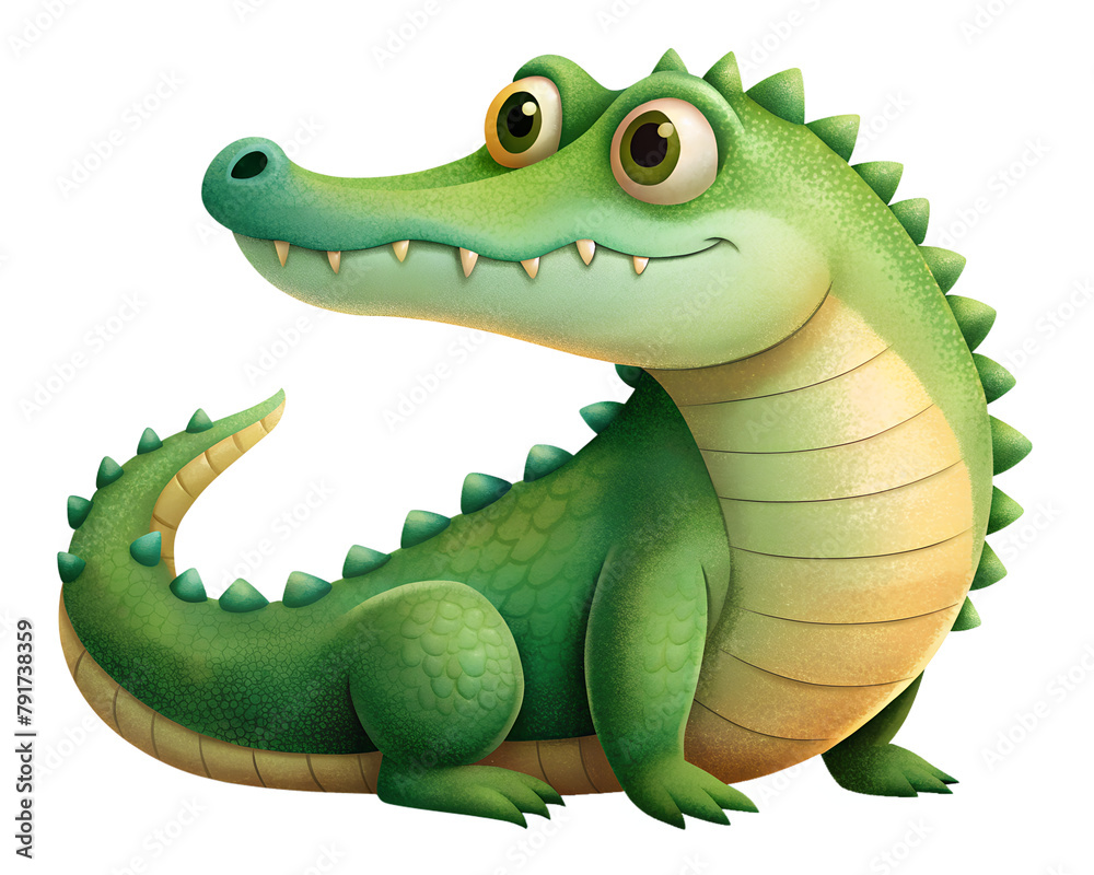Naklejka premium Cartoon style illustration, Cute crocodile isolated on transparent background, AI Generative