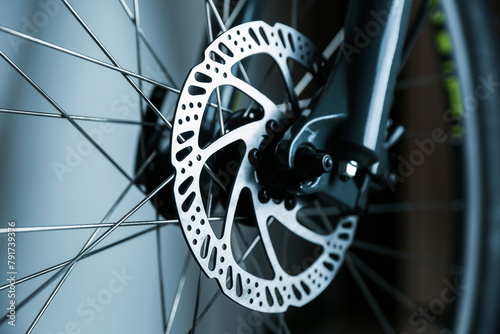 part of a bicycle close-up. bicycle brake disc. 