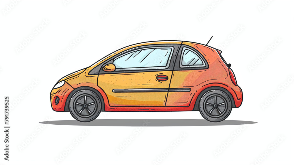 Bright Orange Compact Car Illustration Trendy Small City Vehicle Design