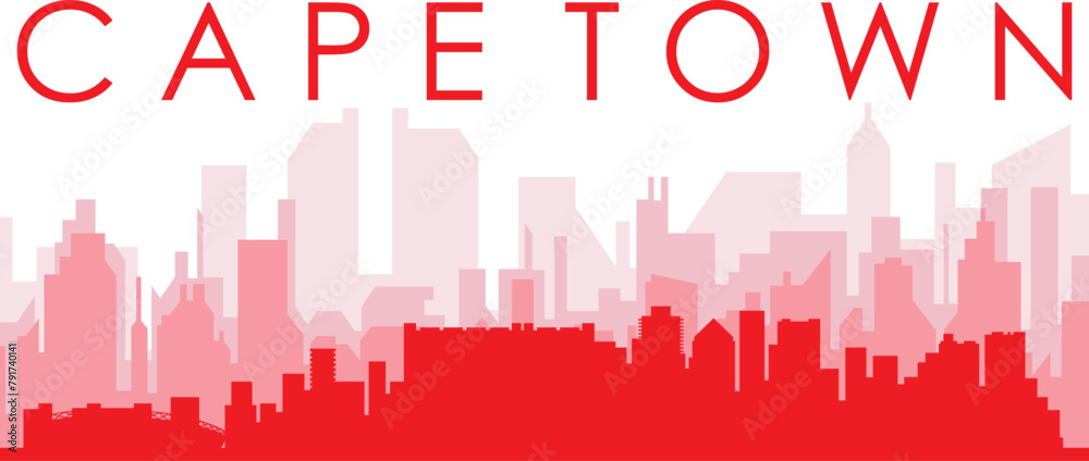 Red panoramic city skyline poster with reddish misty transparent background buildings of CAPE TOWN, SOUTH AFRICA Red panoramic city skyline poster with reddish misty transparent background buildings of CAPE TOWN, SOUTH AFRICA