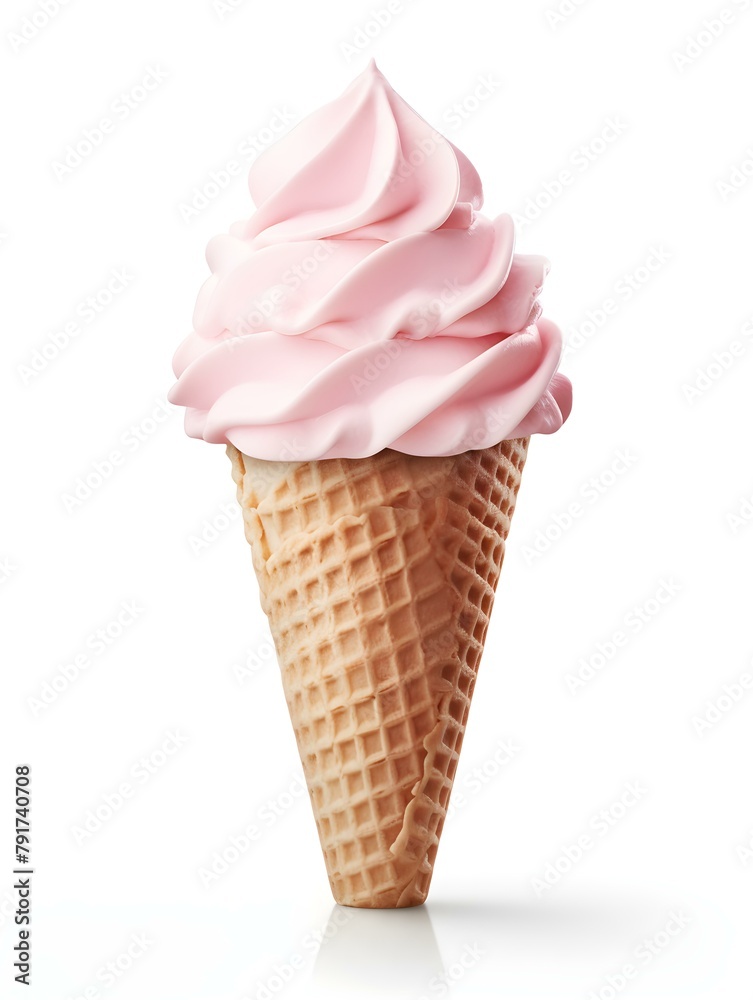 Pink Ice Cream in a Waffle Cone on a white Background. Template with Copy Space Pink Ice Cream in a Waffle Cone on a white Background. Template with Copy Space
