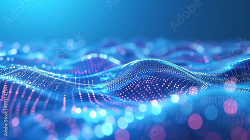 Blue digital wave with glowing particles futuristic technology background