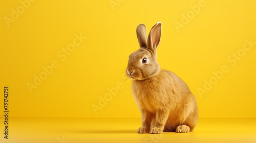 a rabbit sitting on a yellow surface