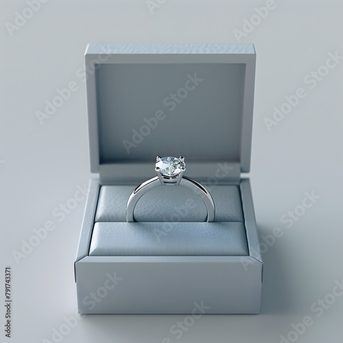 a render 3d total white ring jewel in a gift box, white background neutral, frontal view tilt shift Ai generative 