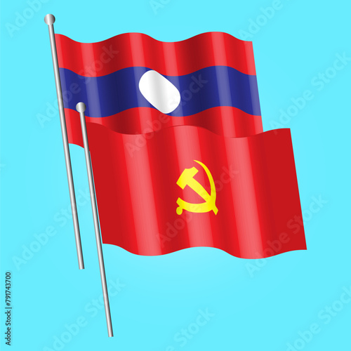 Lao flag, The flag of Laos consists of three horizontal stripes, with the middle stripe in blue being twice the height of the top and bottom red stripes