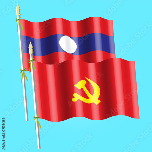 Lao flag, The flag of Laos consists of three horizontal stripes, with the middle stripe in blue being twice the height of the top and bottom red stripes