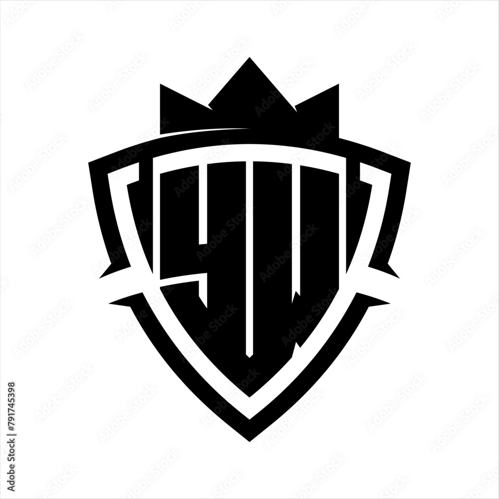Vetor de YW Letter bold monogram triangle curve shield shape with crown ...