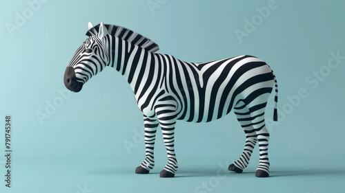 A digital art piece featuring a stylized zebra in geometric black and white stripes against a light blue background.