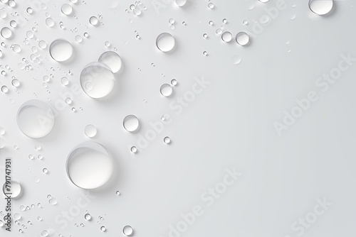 White bubble with water droplets on it, representing air and fluidity. Web banner with copy space for photo text or product, blank empty copyspace