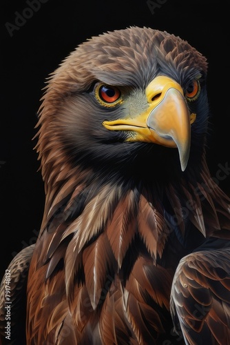 The portrait captures the noble essence of the bald eagle  its piercing eyes and majestic demeanor symbolizing strength and freedom  a true icon of the skies.      