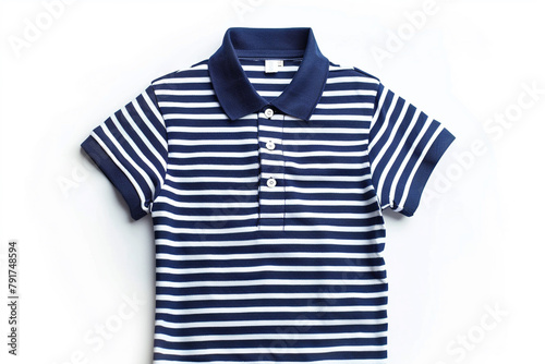 A classic striped polo shirt, combining timeless style and casual comfort for a summer men's attire isolated on solid white background.