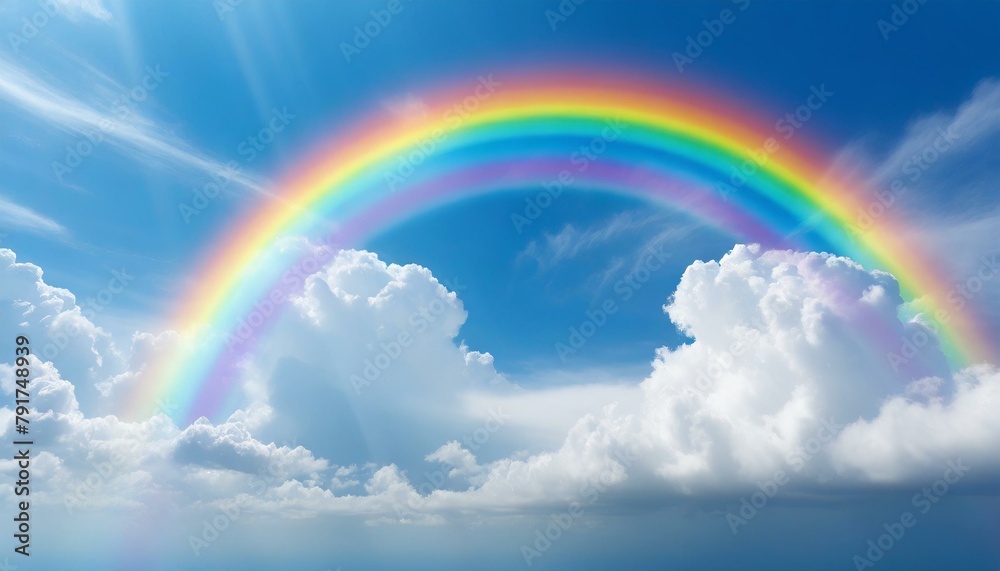 Rainbow Bliss: Blue Sky, White Clouds, and Rainbow Background
