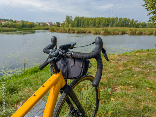 Gravel bicycle in the city park on the summer season