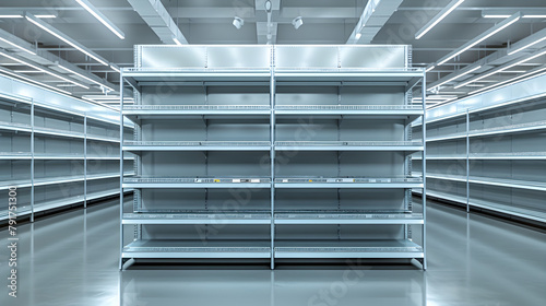 Boycott Brands. Empty store shelves or warehouse interior with empty shelves