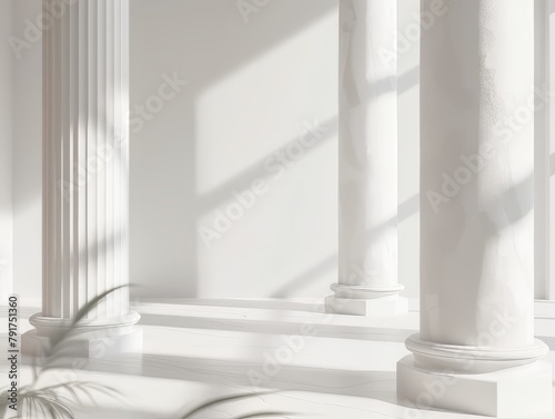 Row of white columns in a classical building