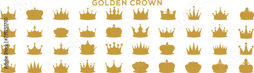 Set of golden crown icons. Gold crown heraldic silhouette icons vector © Designstockio