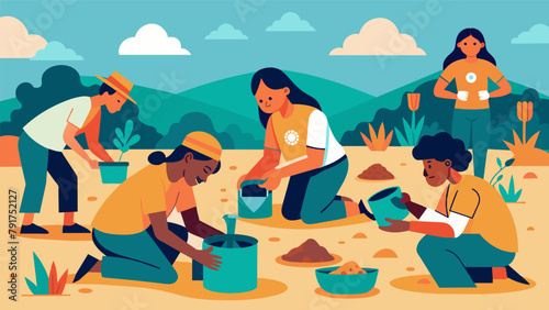 Volunteers carefully cataloguing and organizing artifacts found during an excavation at a recently discovered Native American settlement.