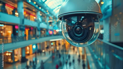 Surveillance camera records footage in shopping center, ensuring safety and security photo