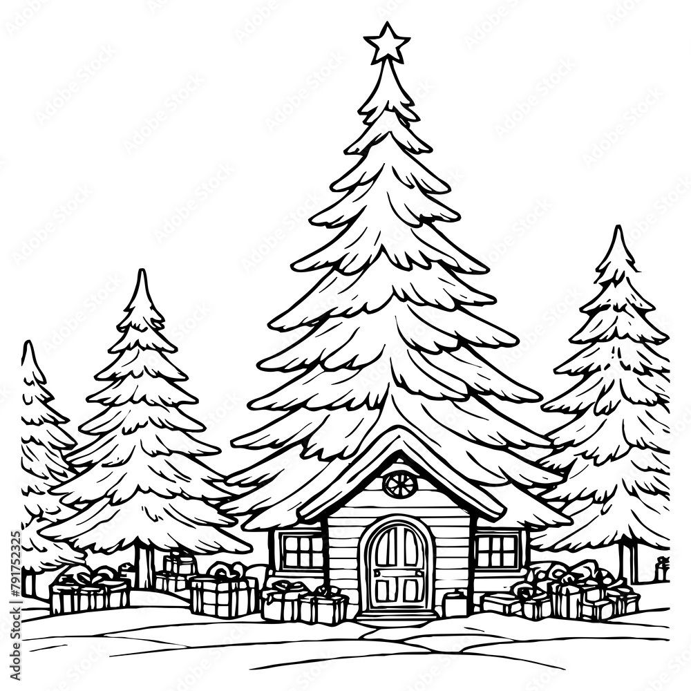 Merry Christmas card design. Black and white drawing. Generated by Ai