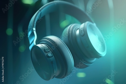 Headphones on a blue background. Creative promotional photo earphones.