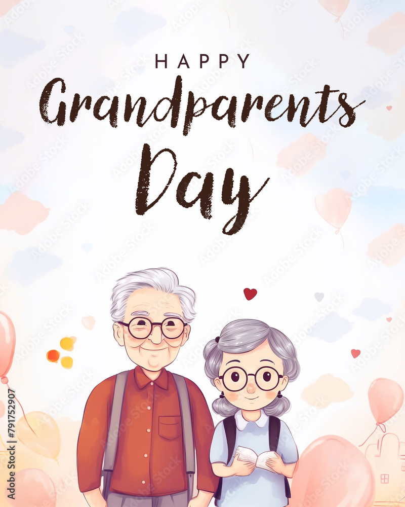 Happy Grandparent's Day greeting banner. Cartoon grandparents illustration