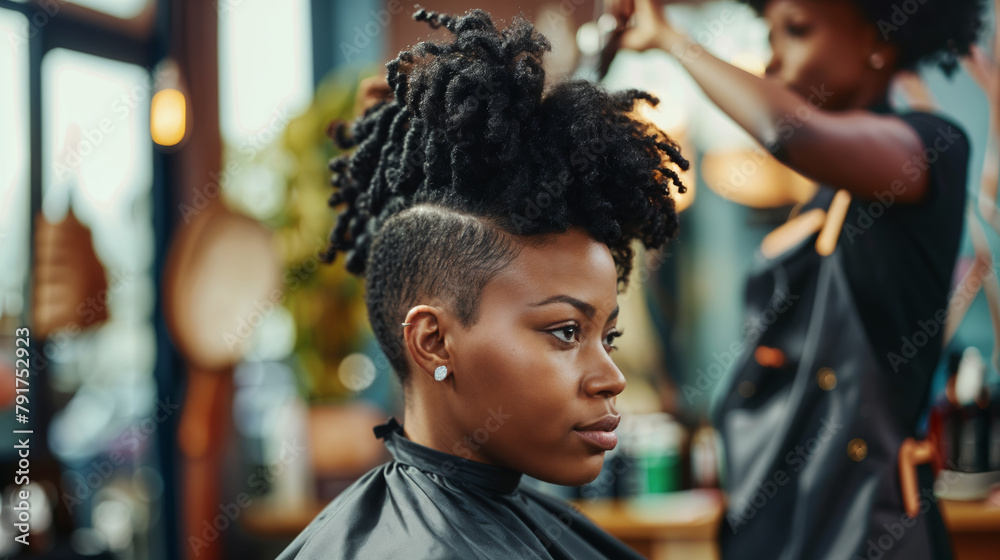 Fototapeta premium woman getting a haircut at the hairdresser, generative ai