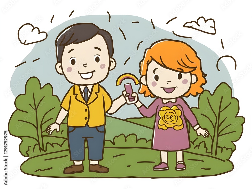 illustration of couples holding hands in the park illustration of couples holding hands in the park