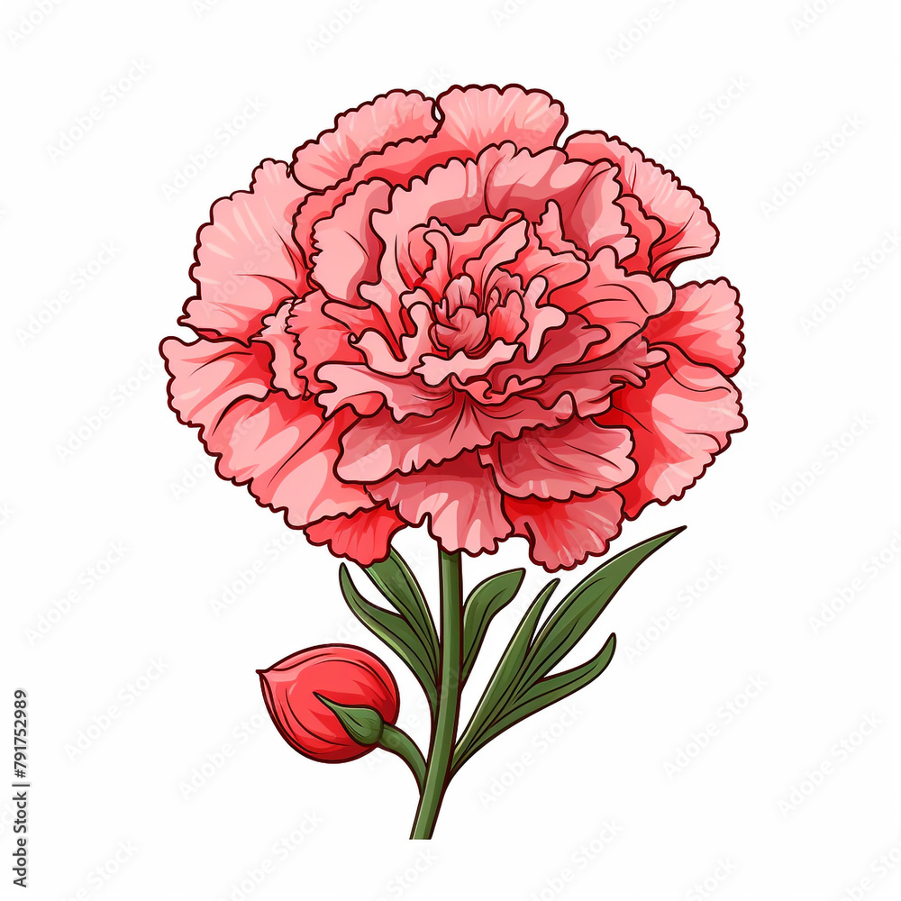 design on a white background a botanical-inspired clipart of a Carnation flower in a retro style suitable for birth month representations сreated with Generative Ai design on a white background a botanical-inspired clipart of a Carnation flower in a retro style suitable for birth month representations сreated with Generative Ai