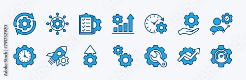 Set of productivity icon. Containing growth graph, efficiency, time, project management, operation, optimize, achieve, process, service, industrial, deadline, performance, organisation vector