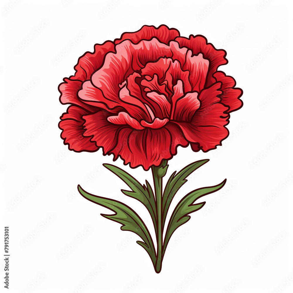 design on a white background a botanical-inspired clipart of a Carnation flower in a retro style suitable for birth month representations сreated with Generative Ai