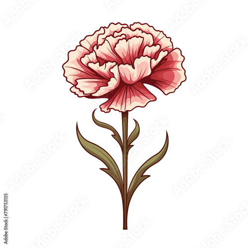 design on a white background a botanical-inspired clipart of a Carnation flower in a retro style suitable for birth month representations сreated with Generative Ai