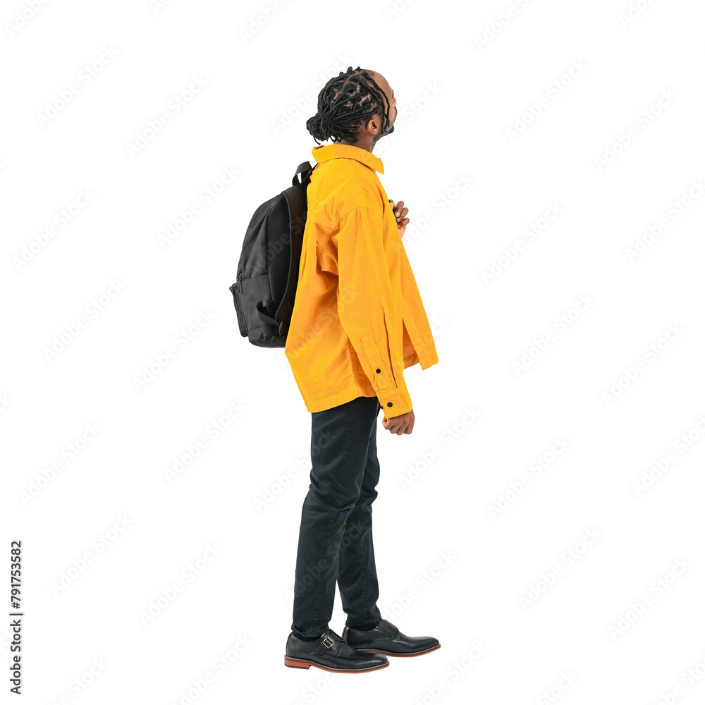 Fototapeta premium 上を見上げる黒人男性 手作業で精密に切り抜いた背景透過全身写真PNG