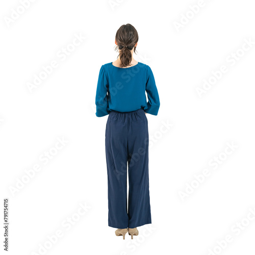 Full body photo of back view of white woman. Full body photo PNG with transparent background precisely cut out with clipping path.