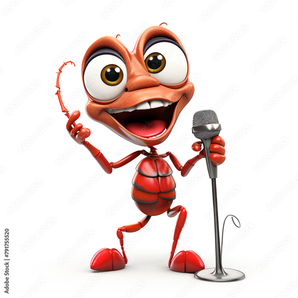 Fototapeta premium adorable clipart ant singing on a white background сreated with Generative Ai