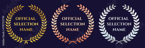 Vector of gold award laurel wreaths. Luxury laurel wreath. Greek roman laurel silhouettes and olive wreaths honor achievements