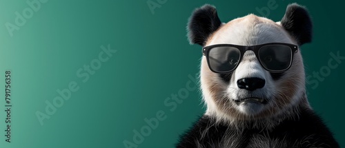 Panda with cool and dark sunglasses, green background © GreenOptix