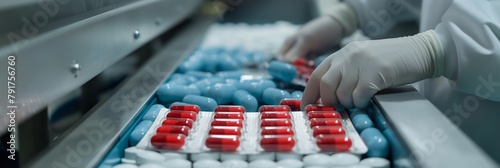 A precise depiction of capsule pharmaceuticals production ensuring medication safety and healthcare standards photo