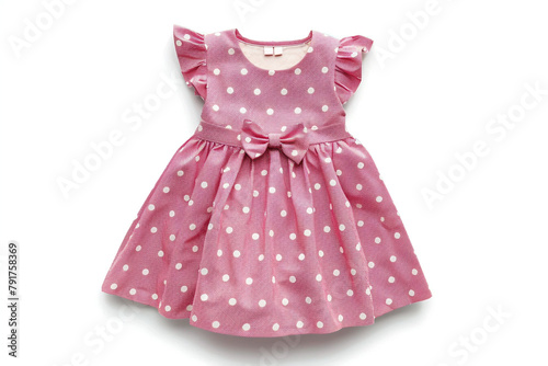 Adorable polka dot dress with bow for toddlers, isolated on a solid white background