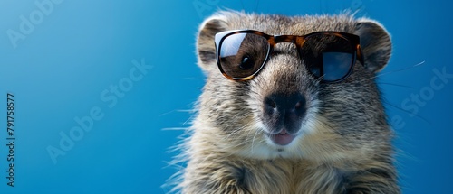 Wombat with sunglasses  blue background