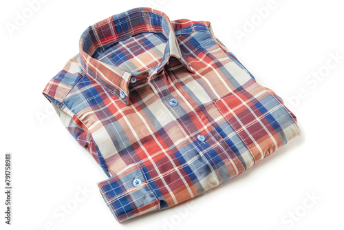 A comfortable and breathable cotton shirt in a classic plaid pattern, a versatile option for a casual summer men's wardrobe isolated on solid white background.