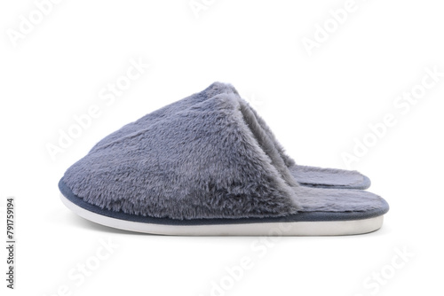 Gray house slippers isolated on white background.