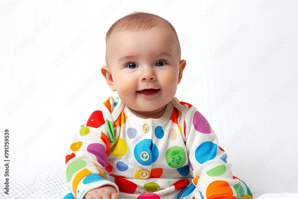 Adorable polka dot romper for babies, isolated on a solid white background Adorable polka dot romper for babies, isolated on a solid white background