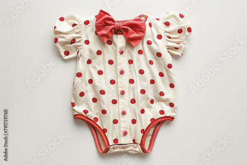 Adorable polka dot romper with bow for babies, isolated on a solid white background