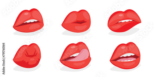 3D Isometric Flat  Set of Female Lips  Expression Different Emotions
