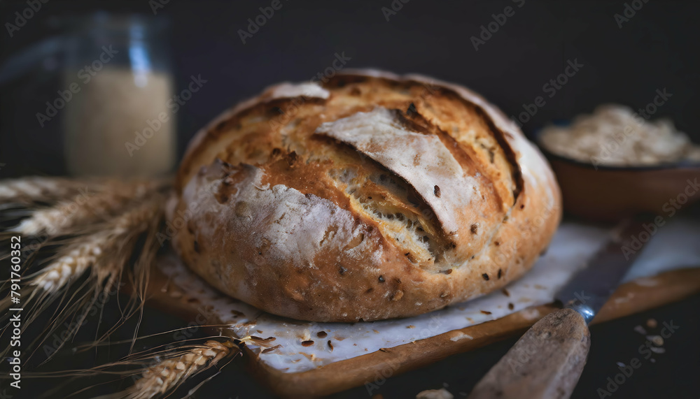 Fototapeta premium Homemade sourdough bread food photography recipe idea Happiness Concept on digital art concept, Generative AI.