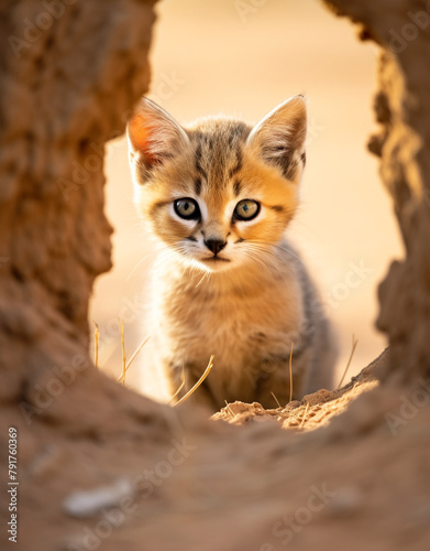 wildlife, sand cat, reallife animals, sand desert сreated with Generative Ai