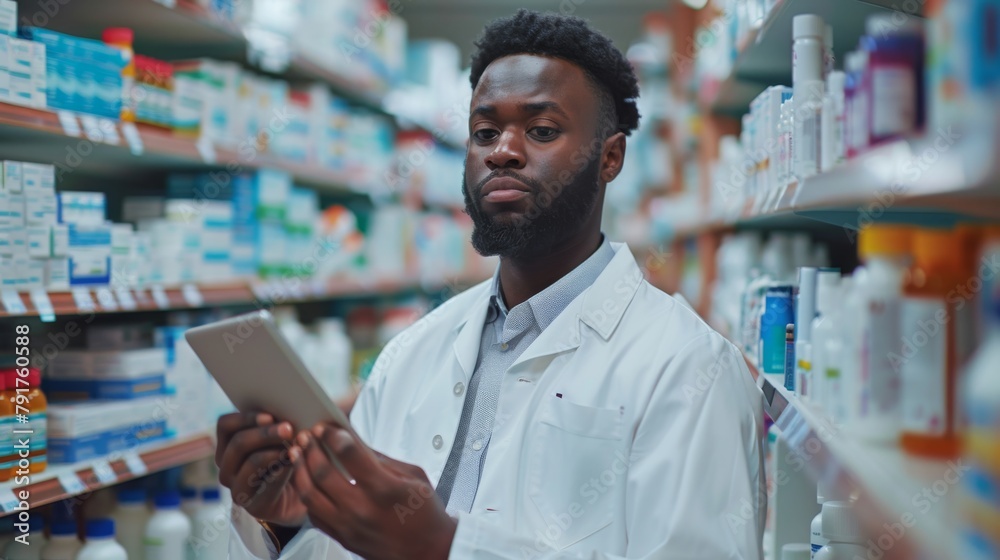 A Pharmacist Reviewing Digital Data