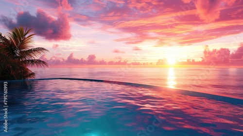 3D infinity pool edge overlooking a tropical sunset © 220 AI Studio