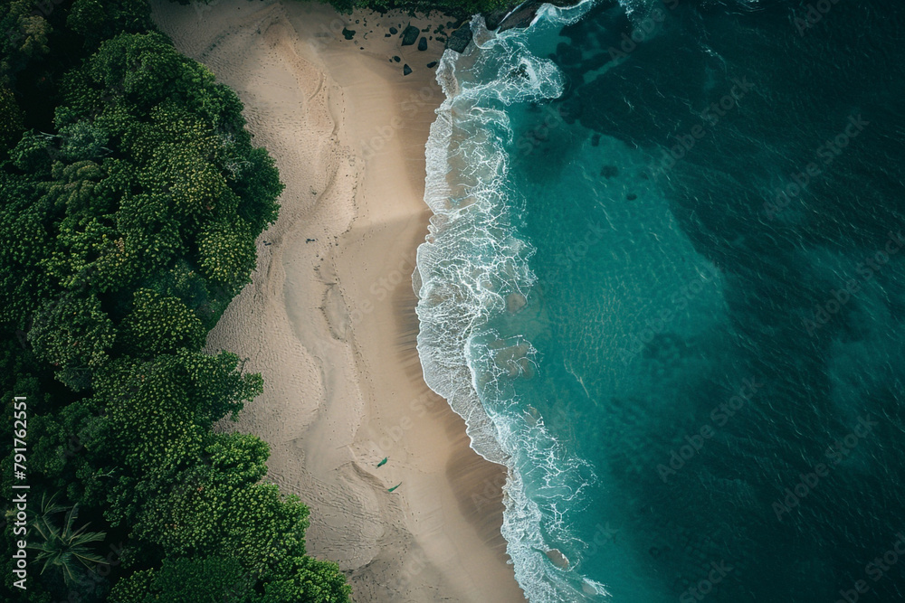 Aerial view of a secluded beach, untouched by human presence