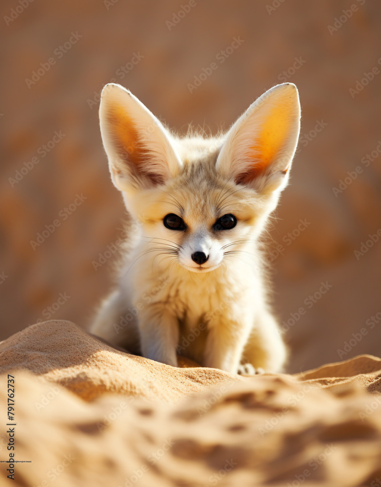 Fototapeta premium wildlife, fennec fox, reallife animals, sand desert сreated with Generative Ai
